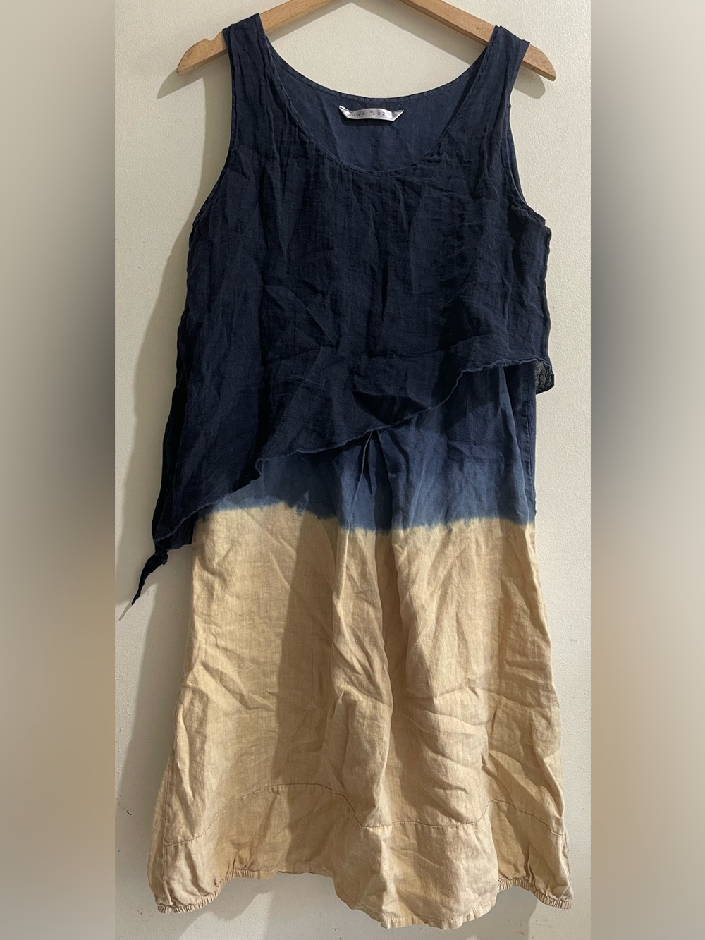 Luna Luz Navy and Beige Dip-Dye Sleeveless Linen Tank